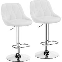 2 Taburetes de Bar de Altura Ajustable 86-107,5 cm Sillas de Bar Asiento Giratorio Reposapiés Cuadrado Estructura de Metal Blanco - details 0