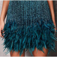 Vestido corto con lentejuelas y borlas para mujer, minivestido Sexy con tirantes finos y costuras, elegante, para fiesta y Club - details 16
