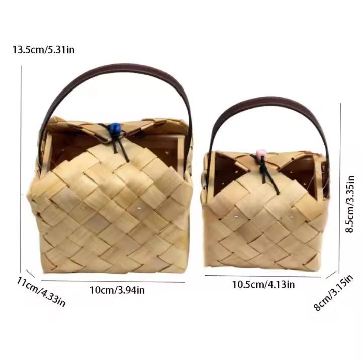 Cesta de embalaje de regalo de madera multifuncional, caja de dulces tejida hecha a mano, caja de almacenamiento Natural creativa para frutas - 1