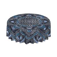 Mantel circular mandala, flor de loto de la vida, impermeable, resistente al aceite, 60 pulgadas, forma geométrica sagrada - details 78
