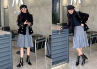 Tacones altos para mujer, medias botas de cuero negro brillante para mujer, zapatos de moda - details 25