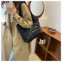 Moda señoras Tote bolsos de gran capacidad de algodón acolchado bolsa de compras rombo bolso portátil acolchado sólido para viajes de ocio - details 16