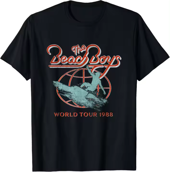 Camiseta ajustada de cuello redondo para niños, camisa de moda, 1988 algodón negro, gira por el mundo, Playa - 1