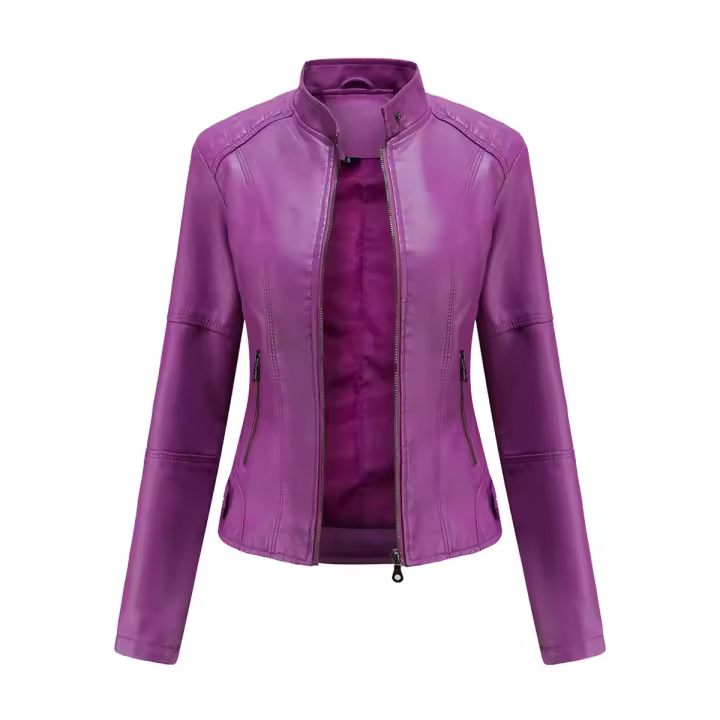 Chaqueta de cuero de imitación para mujer, chaqueta de motocicleta, delgada, corta, pu, primavera y otoño - 1