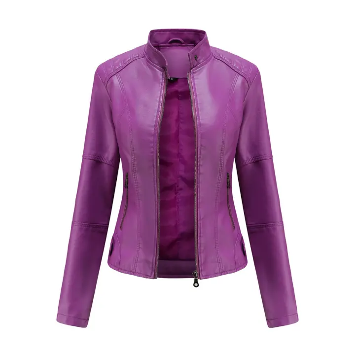 Chaqueta de cuero de imitación para mujer, chaqueta de motocicleta, delgada, corta, pu, primavera y otoño - 1
