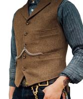 Chaleco de negocios, chaqueta informal ajustada, chalecos para hombre de groso, traje de boda para hombre, chaleco marrón de lana de boda Tweed - details 3