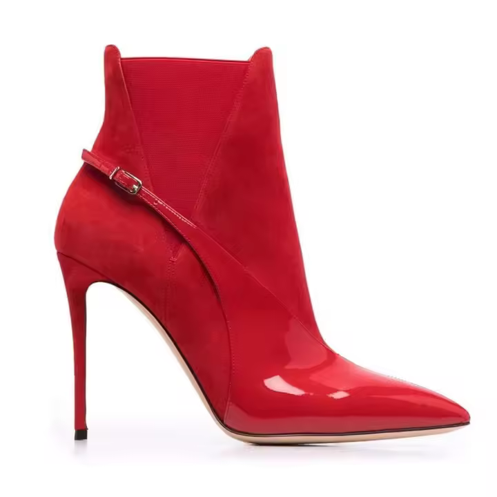 Zapatos de tacón alto de charol rojo puntiagudo para mujer, botas cortas, botines de mujer - 1