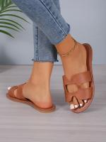 Zapatillas de mujer de cuero marrón con cabeza redonda y tacones expuestos, zapatos planos informales para parejas, sandalias cómodas para mujer - details 3