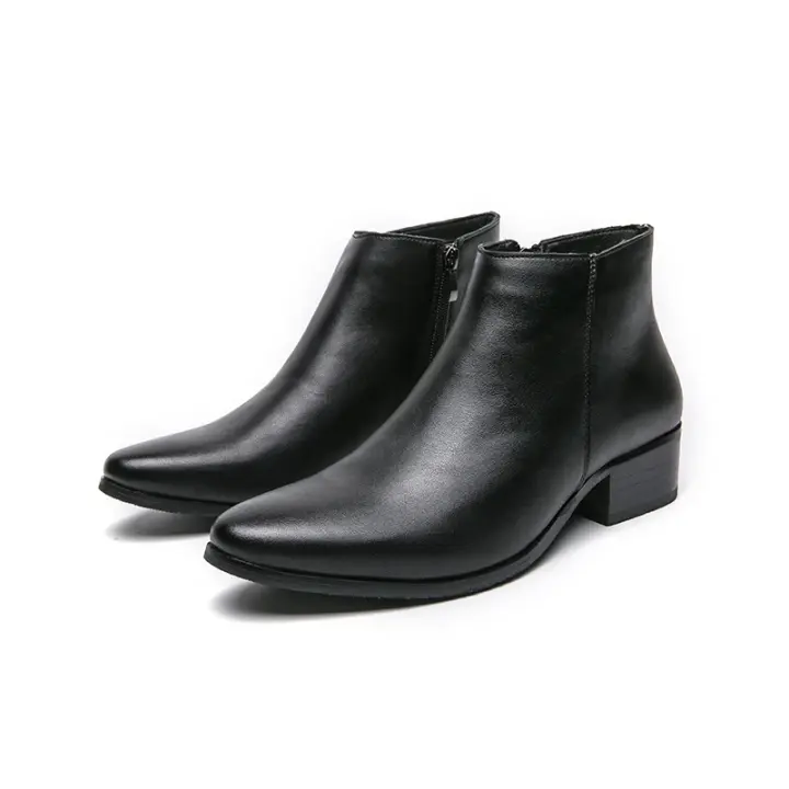 Botas de tacón alto multifuncionales a la moda para hombre, versión británica, zapatos altos cortos con punta en el tobillo - 1