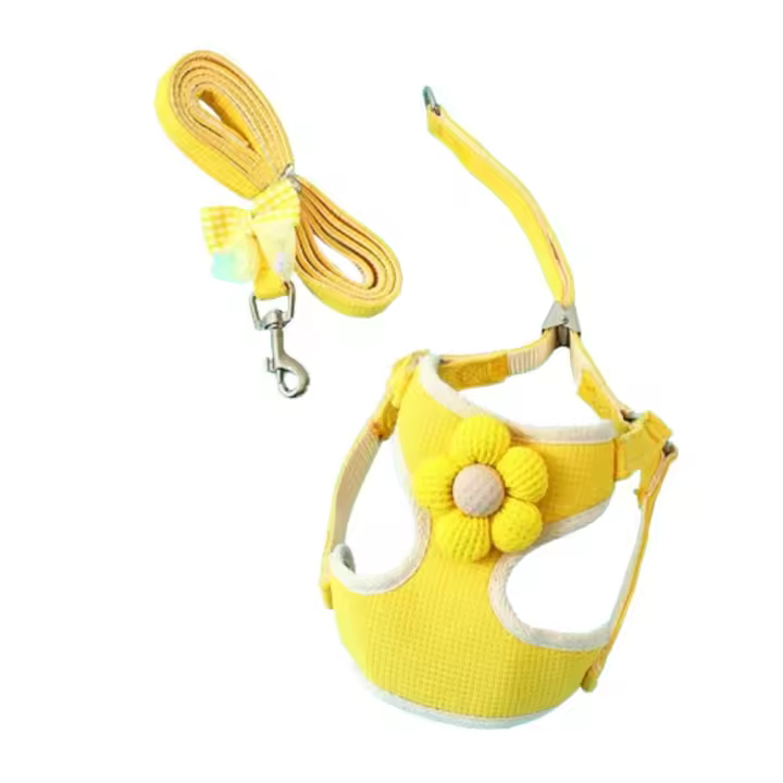 Decoración de flores, chaleco para mascotas, conjunto de correa con arnés, hebilla ajustable colorida, correa de plomo para cachorros, correa de 1,2 m transpirable - 1