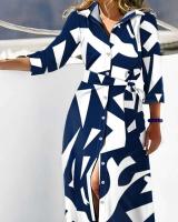 Vestido camisero para mujer, manga 2023, cuello vuelto, con cordones, estampado, Vestidos largos informales de moda de otoño - details 1
