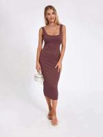 Vestido de verano informal de fiesta ajustado con cuello cuadrado sin mangas de punto para mujer - details 6