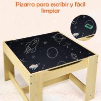 Juego de Mesa y 2 Sillas Infantiles 3 en 1, Grupo de Asientos y Escritorio con Pizarra para Niños, Mueble Infantil con Cajón de Almacenamiento Que Ahorra Espacio, Madera, Naranja - details 5