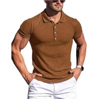 Polo de Verano para Hombres de Algodón de Cáñamo Auténtico Manga Corta, Cuello Redondo, Rayas Sólidas, Elasticidad para Fitness - details 0