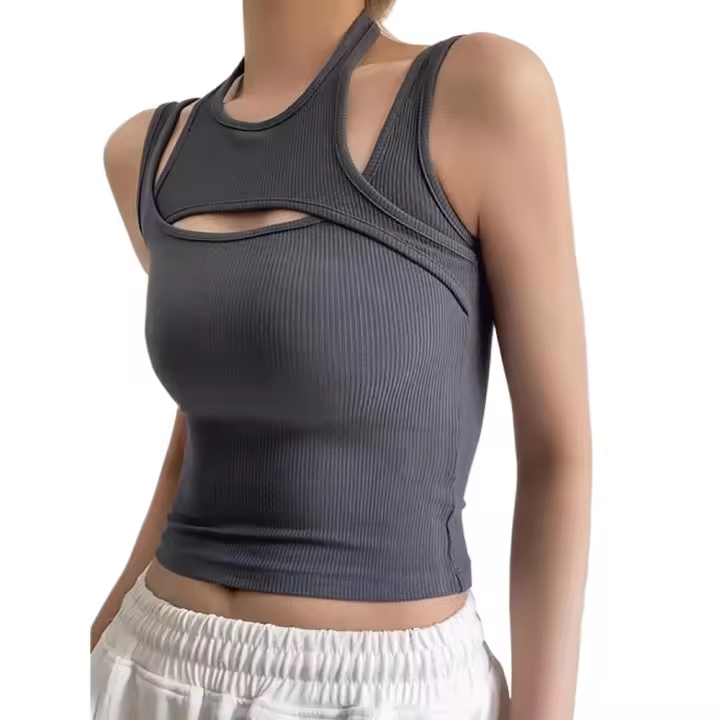 Mini Chaleco Deportivo de Verano Top Corto Asimétrico E-girl con Corsé de Punto Rico - 1