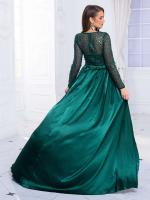 Vestido de noche de lentejuelas de manga larga, vestido de cuello redondo, vestido de satén verde y dorado desmontable - details 10