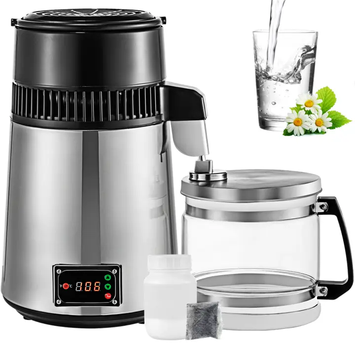 SucceBuy Destilador de Agua de 750 W, Temperatura Ajustable de 4 L, Interior de Acero Inoxidable, Kit de Fabricación y elaboración de Vino, para Cocina y Uso Doméstico - 1