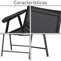 Conjunto de 2 Sillas Plegables para Exterior con Reposabrazos Sillas para Balcón Jardín Terraza Metal Texteline Carga 110kg 58x64x94 cm Gris - details 13