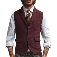 Chaleco de hombre, chaleco de negocios en espiga marrón, chaqueta informal ajustada para boda, novio, banquete, chaleco. - details 2