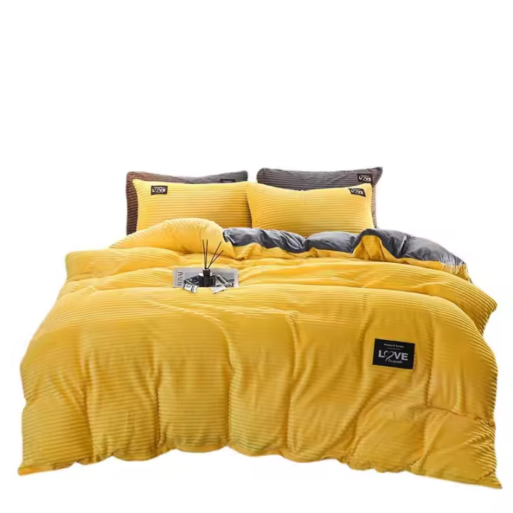Juego de cama de terciopelo mágico de color sólido, conjunto de tres piezas de terciopelo coral engrosado, franela, Otoño e Invierno - 1