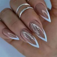 Juego De 24 Uñas Postizas En Arco Iris Y Gradient Long Pointed Acrílicas Removibles Estilo Francés Cobertura Total Para Fiesta - details 14