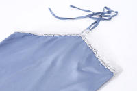 BUNO-Vestido largo sexi de satén con hombros descubiertos y cuello Halter, vestido veraniego de encaje estético con espalda descubierta y puntadas, bata elegante de fiesta para verano 2025 - details 8