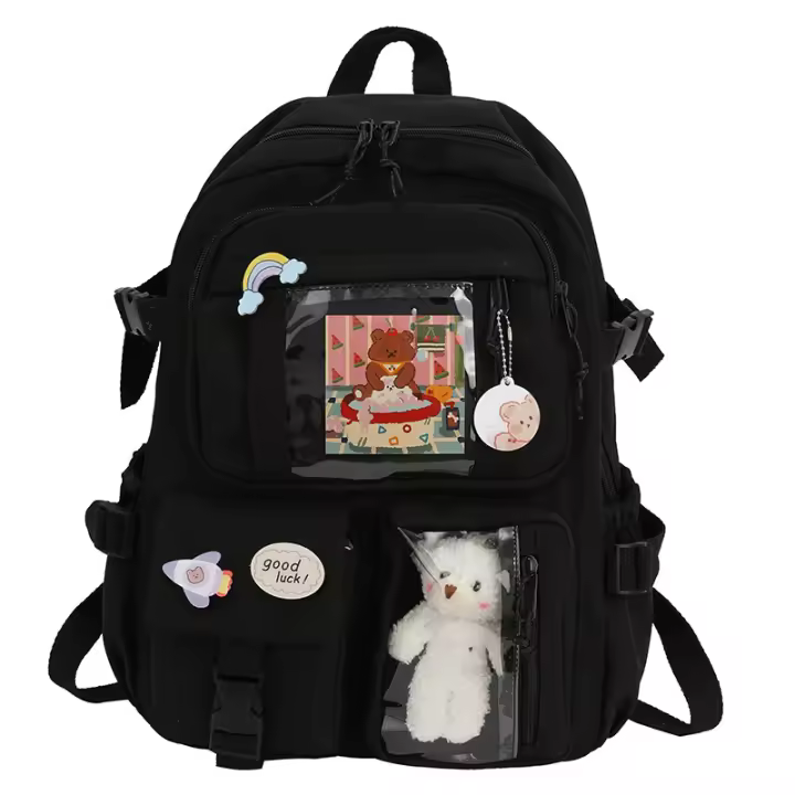 Mochila pequeña y fresca con textura de lona Retro, mochila informal para mujer, mochila para estudiante de secundaria, estudiante universitario - 1