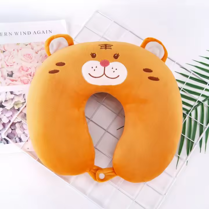 Almohada de felpa en forma de U para niños y adultos, almohada de protección para el cuello con dibujos animados, para conducir, viajar, estudiantes, almuerzo, cojín para siesta - 1