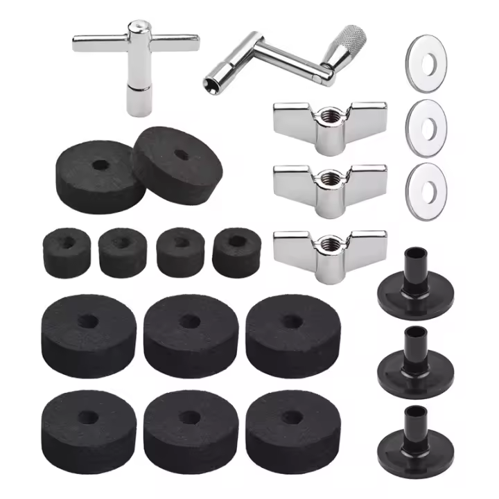 Accesorios de repuesto de platillos, 23 piezas, piezas de tambor con soporte de platillo, fieltro de tambor, almohadillas de fieltro, incluye tuercas de ala, arandelas - 1