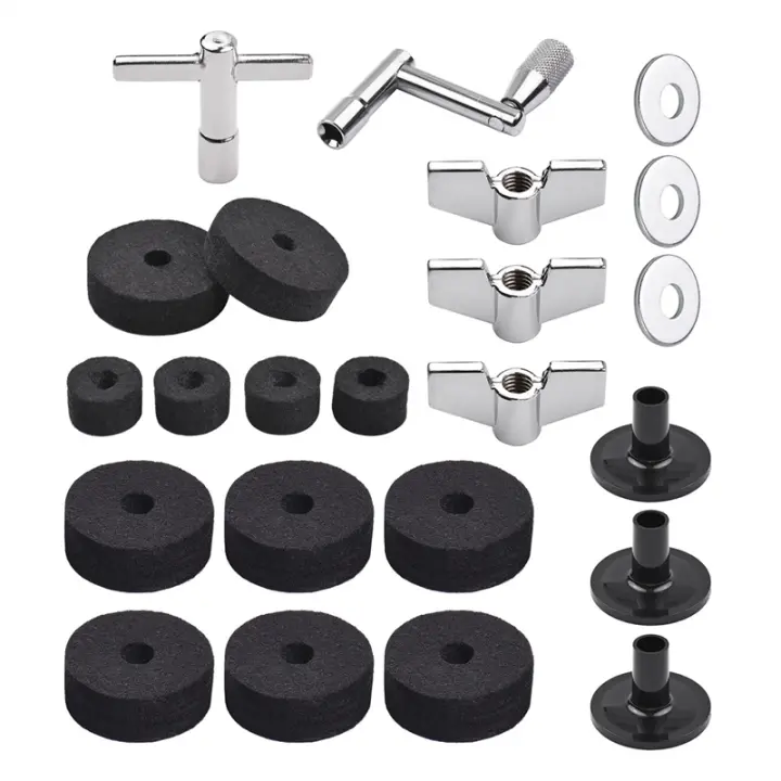 Accesorios de repuesto de platillos, 23 piezas, piezas de tambor con soporte de platillo, fieltro de tambor, almohadillas de fieltro, incluye tuercas de ala, arandelas - 1