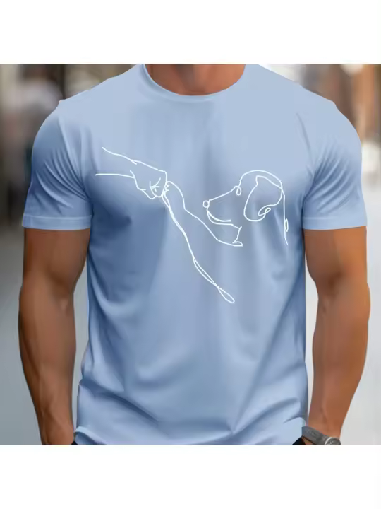 Camiseta de manga corta con cuello redondo y estampado de perro divertido, 100% algodón, casual, deportiva, holgada, para hombre - 1