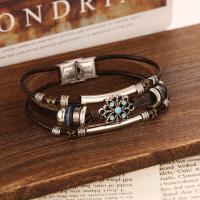 pulseras y brazaletes de flores Vintage, pulsera bohemia de cuero de múltiples capas 2019 para mujer y hombre, regalos de joyería Punk para mujer - details 3