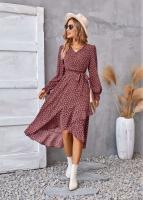 Elegante Vestido Midi de Moda Retro Cuello en V Floral Largo Mango para Mujeres - details 1