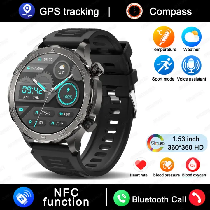 Reloj inteligente resistente al agua para hombre, pulsera con pantalla HD de 1,53 pulgadas, GPS, NFC, control del ritmo cardíaco, llamadas, Bluetooth, para Android - 1