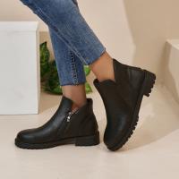 Botas de moda de caña baja de gran tamaño, otoño e invierno 2025, nuevas botas de mujer de gran tamaño europeas y americanas de tacón bajo con cremallera lateral. - details 3