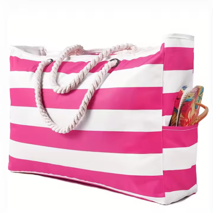 Bolso de gran capacidad con Patrón de Rayas, Bolso de Playa ligero y versátil para Viajes y Vacaciones de Verano - 1