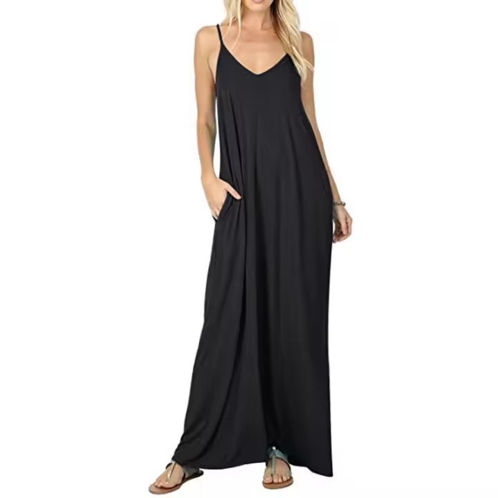 Vestido largo holgado de color sólido para mujer - 1