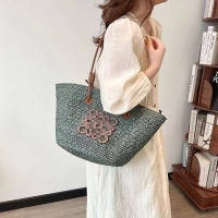 Bolso de paja tejido de gran capacidad, bolso de mano hecho a mano, bolso de estilo festivo, bolso de hombro - details 5