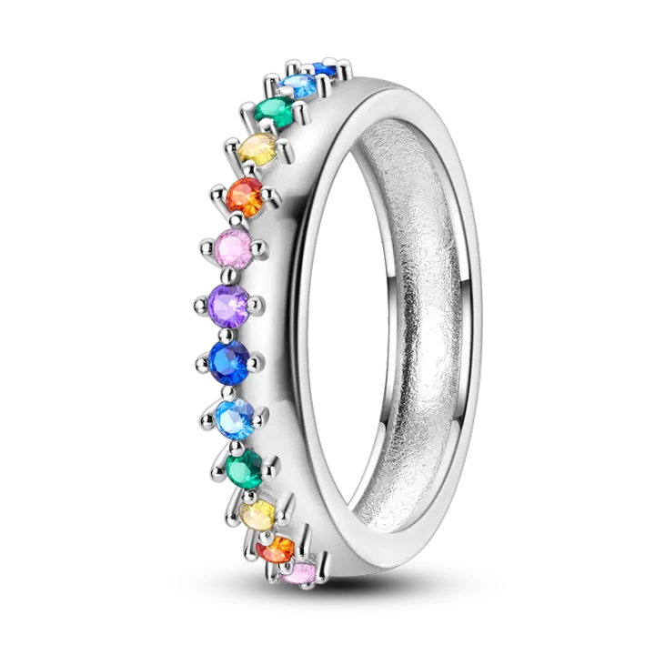 Anillo de Plata Pura con Inlay de Arcoíris Joyería de Boda para Mujeres Regalo Perfecto - 1