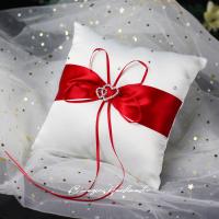 Almohada romántica para anillo de boda, almohada europea con diamantes de imitación brillantes, doble corazón, portador de anillo, cojín cuadrado con lazo - details 5
