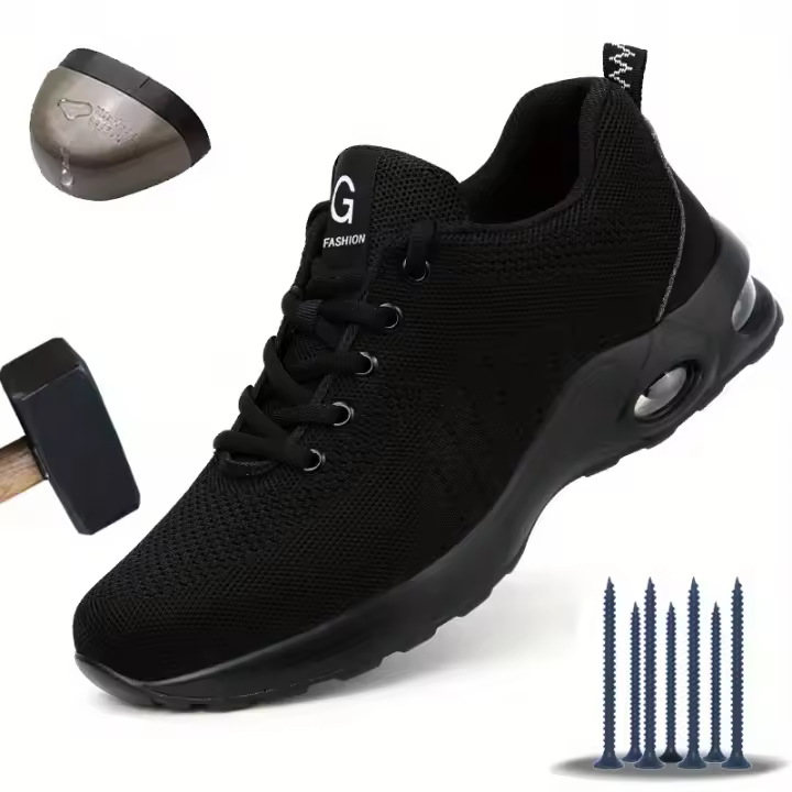 Zapatos de seguridad laboral antideslizantes con puntera de acero para hombres, a prueba de pinchazos, transpirables - 1
