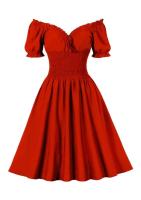 Vestido Rojo de Fiesta de Cuañas Retro 2024 Sexy Escote en V, Cintura Elástica, Pleces - details 13