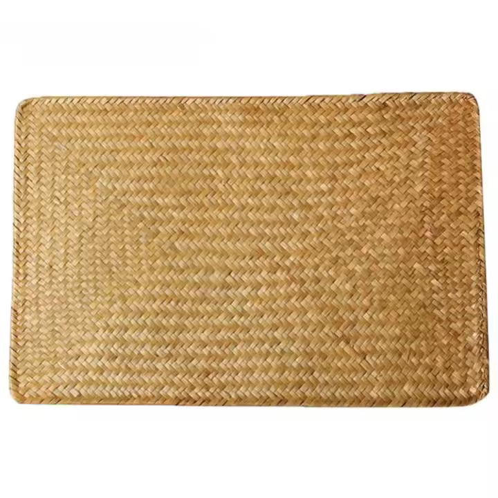 Manta de Mesa de Paja de Mar Natural Tejida a Mano Rectangular de Ratán Posavasos de Té de Paja - 1