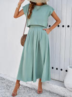 Conjunto de falda y top sin mangas de color sólido, elegante e informal para mujer, primavera verano - details 16