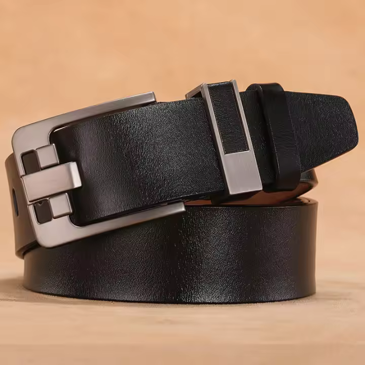 Cinturón de piel de vaca auténtica para hombre, cinturón vintage de piel de vaca con hebilla, 100, 110, 120, 130, 140, 150, 160, 170cm - 1