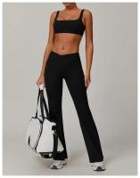 Conjuntos de Yoga de 2 uds., trajes de entrenamiento de realce para mujer, trajes de gimnasio, sujetador corto de cintura alta, pantalones cortos acampanados, trajes para Fitness y correr - details 23