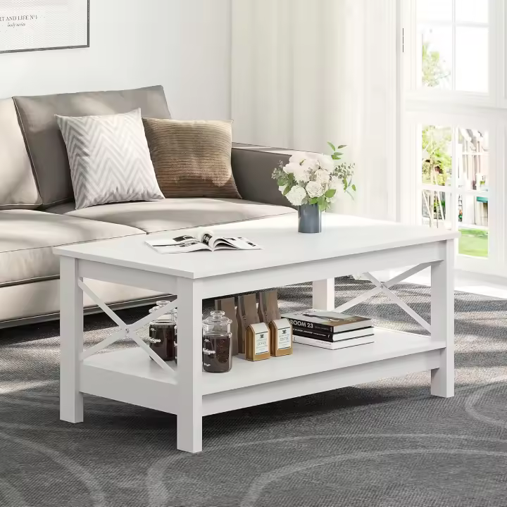 YITAHOME Mesa Auxiliar, pequeña Mesa de Centro de Madera de 2 Niveles con Estante de Almacenamiento, 100 x 55,3 x 45 cm, Mesas de Centro para Sala de Estar, Super Estabilidad, Centro de cóctel de - 1
