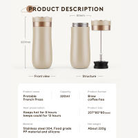 Máquina de café ICafilas de 350ml portátil acero inoxidable con filtro y manguera aislada para viajes manual - details 2