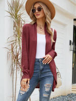Cárdigan liso de manga larga para mujer, abrigo largo de punto, ropa informal, otoño e invierno, 2023 - details 1