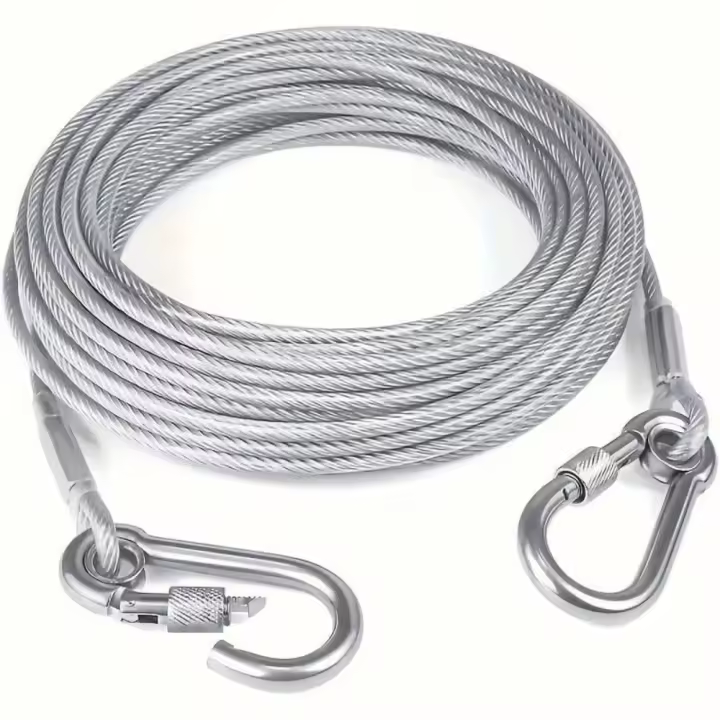 Cuerda para tienda de campaña, Cable de atado para perro de doble cabeza, a prueba de mordeduras con hebilla de Metal, correa para mascotas, tendedero antioxidante para exteriores - 1